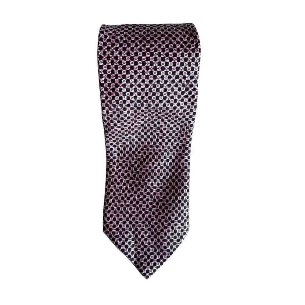 Vintage Burberrys of London‎ Silk Tie Pink Navy Geometric Check